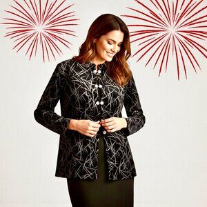 .B.S. Ltd Evening Jacket Black Velvet Silver Sparkle Buckles Womens XL New